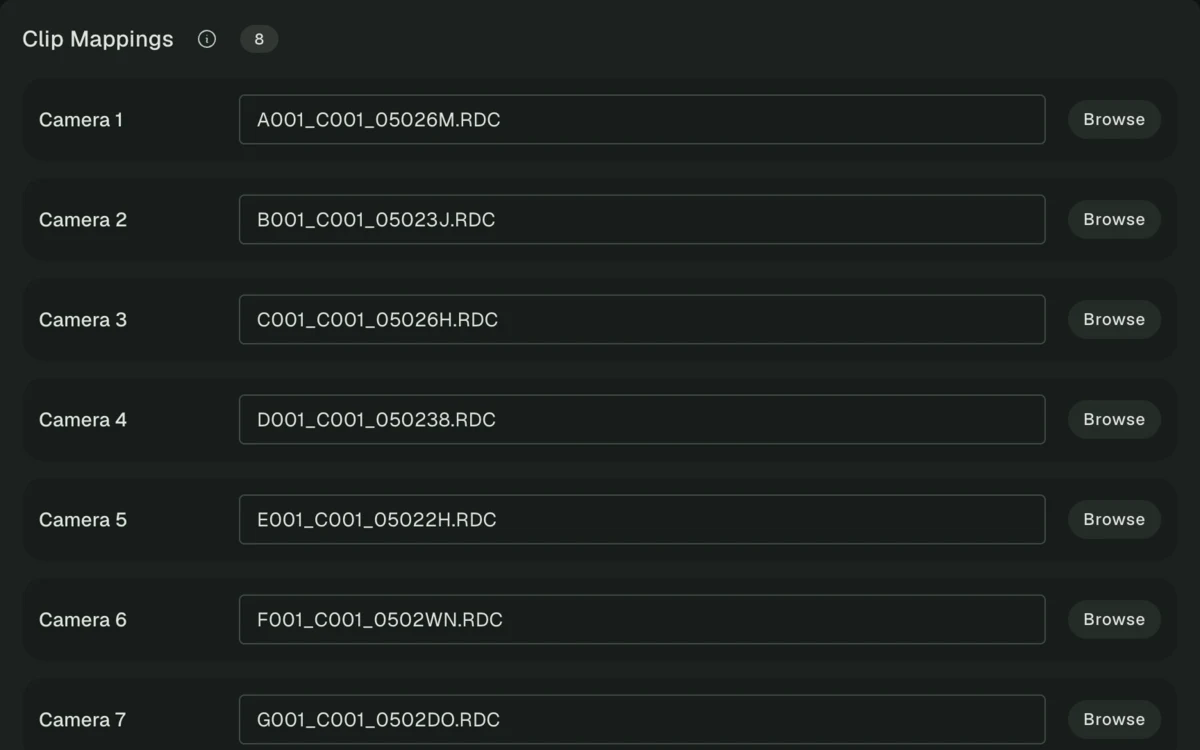 Pixelrush clip mappings with camera source files assigned
