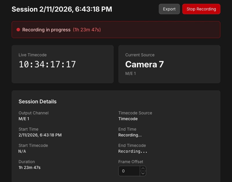 Live session recording in Pixelrush
