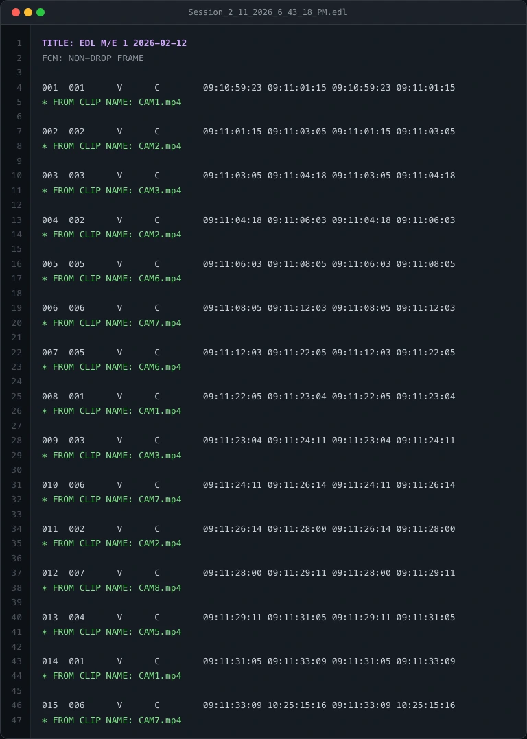 EDL export and clip mapping in Pixelrush