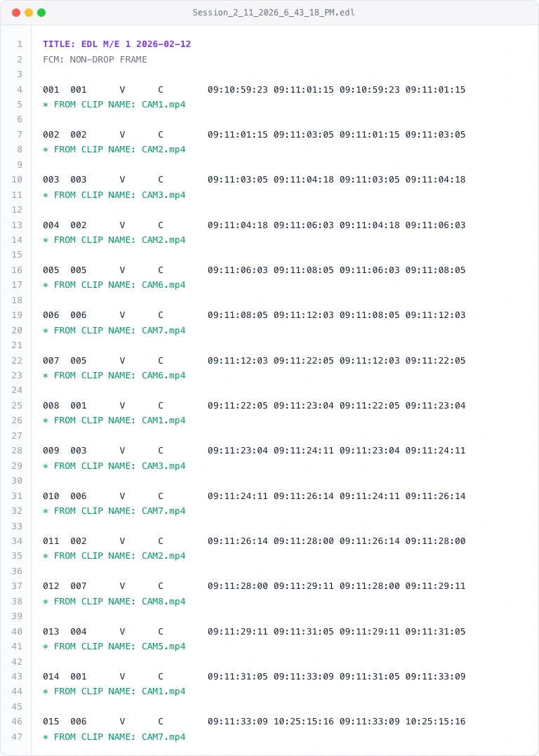 EDL export and clip mapping in Pixelrush